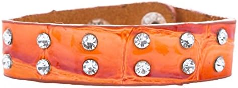Crystalbella Crystal Studs Faux Alligator Leather Wristband Cuff Bracelet Snap Closure Orange