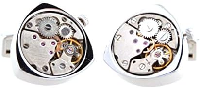 NuoYa001 Popular Silver Triangle Movement Steampunk Mechanical Watch Cufflinks French Cuff Link