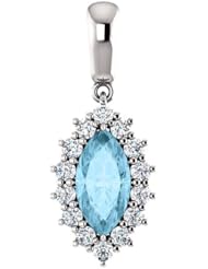 10K White Gold 10.00x5.00mm Marquise Cut Aquamarine and Diamond Pendant -- LIFETIME WARRANTY