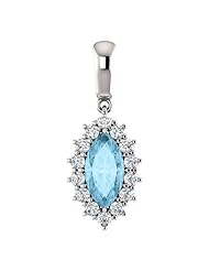 18K White Gold 10.00x5.00mm Marquise Cut Aquamarine and Diamond Pendant -- LIFETIME WARRANTY
