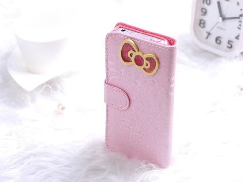Pink PU Leather Stand Wallet Card Pouch Hello Kitty Case Back Cover For iPhone 4 4S