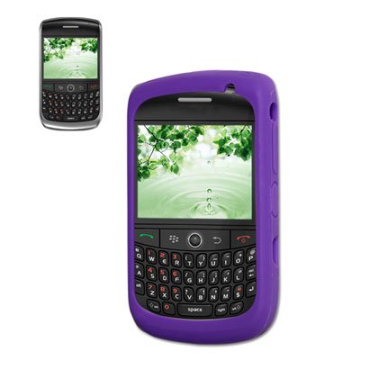New Fashionable Perfect Fit Soft Silicon Gel Protector Skin Cover (Faceplate/Snap On) Rubber Cell Phone Case with Screen Protector for Blackberry Curve 8900 AT&T,T-mobile - Purple