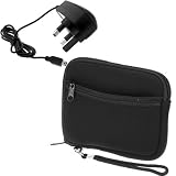 GTMax Black GPS 5.2-inch Neoprene Zipper Case + UK Mini-USB AC Charger For Garmin nüvi 1490 / 1490T / 1490LMT / 1450 / 1450T / 1450LMT / 2460 / 2460LT / 2460LMT / 2450 / 2450LM