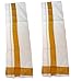Gugaliya TWO Mens Cream Color Cotton OPEN Lungi with Golden Zari Patti ( L Fancy cream 2 pc) RS.599.00