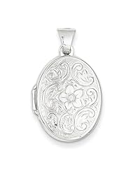 14k White Gold 21mm Oval Floral Scroll Border Locket. Metal Wt- 1.49g