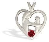 14K White Gold Genuine Round Ruby Mother with Child Pendant