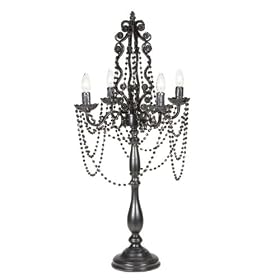 29.5 Dramatic Black Beaded Mini Chandelier Accent Lamp by CC Home Furnishings