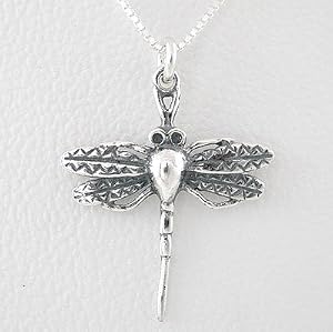 Detailed Dragonfly Pendant in Sterling Silver on a 16" Box Chain, #8730