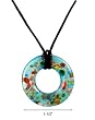 Necklace - N78 - Murano Glass Style - Round Donut with Flecks ~ Blue