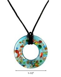 Necklace - N78 - Murano Glass Style - Round Donut with Flecks ~ Blue