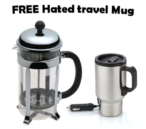 Bodum Chambord Original French Press 8 Cup Coffee Press With FREE 16 oz. Stainless Steel 12V Heated Travel Mug