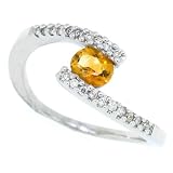 0.33Ct Citrine and Diamond Gemstone Ring in 14Kt White Gold