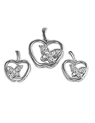 Sterling Silver Sets With Cubic Zirconia - Apple With Butterfly