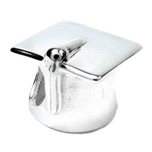 Queenberry Sterling Silver Graduation Cap Hat European Bead Charm