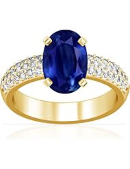 14K Yellow Gold Oval Cut Blue Sapphire Ring With Sidestones