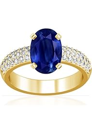 18K Yellow Gold Oval Cut Blue Sapphire Ring With Sidestones