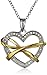 18k Yellow Gold Plated Sterling Silver Two Tone Wrapped Open Heart Pendant Necklace, 18