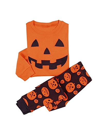 LaLaMa Unisex Girls Boys Halloween Pumpkin Shirts & Pants Pajama 2Pcs Set 1-7Y