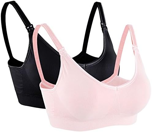 Women's Seamless Nursing Bra Padded Maternity Comfort Sleep Bralette Color Black Pink Size XL