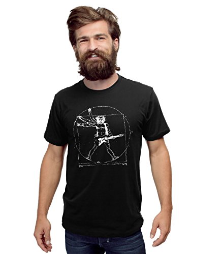 Headline Shirts Men's Black Poly Cotton Da Vinci Rock Man Funny Vitruvian Graphic T-Shirt