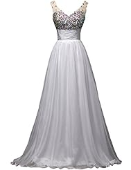 V-neck  Acrylic/Chiffon/Satin Pleated Backless Sequined Beaded  Ball Gown Evening Dress/Bridesmaid Dress/Prom Dress/Party Dress 