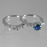 14k White Gold Engagement Wedding Bridal Band Set Blue Sapphire with Baguette White Diamond Accents Ring (1.7 ctw, Blue Color, clear Clarity)