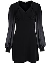 V-neck Shirred Fall Empire   Waistline Chiffon/Polyester/Spandex Tunic/Mini Dress 