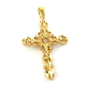 24k Gold Layered (GL) Diamond Cut LARGE Filigree Spiritual Cross Charm Pendant ~ LIFETIME WARRANTY