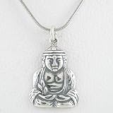 Sitting Buddha Pendant on a 16 Rhodium and Sterling Silver Snake Chain, #8500