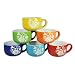 Set of 6 Large-Sized 14 Ounce Colored Ceramic Coffee Mugs (Daisy)