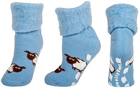 Woollyfeet Brushed Wool Blend Tread Blue with Sheep Socks