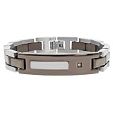 Men's Stainless Steel Bracelet with Diamond-Accent and Brown Plating, 8.25''