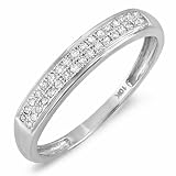 10k White Gold Round Diamond Ladies Anniversary Wedding Band Ring 1/5 CT (0.20 cttw, I-J Color, I2-I3 Clarity)