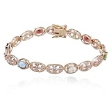 18k Yellow Gold Overlay Sterling Silver Multi-Gemstone and Diamond Bracelet, 7.25