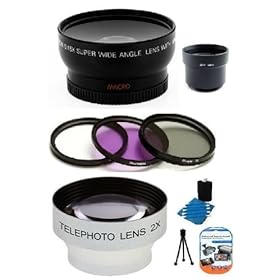 SAVEoN Kodak Z712 Lens & Filter Set Includes 2x Telephoto & 0.45x Wide Angle Lens + 3 Piece Filter Kit + Mini Tripod + LCD Screen Protectors + Camera Cleaning Kit + Tube Adapter