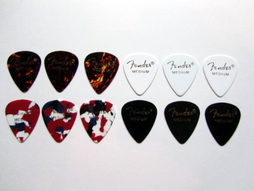 (12) Fender 351 Style Celluloid Assorted MEDIUM Guitar Picks - BRAND NEW!!