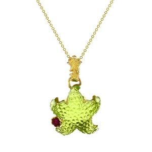 Tagliamonte - 14k Yellow Gold Lime Green Starfish and Pink Tourmaline Pendant,... by