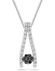 Womens 10K White Gold Black and White Diamond Floating Cluster Pendant Necklace (1/7 cttw, I-J Color, I2-I3 Clarity), 18"