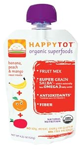 HAPPYTOT Organic Superfoods for Tots, Banana, Mango & Peach, 8 - 4.22 Ounce Pouches per Box,  (Pack of 2)