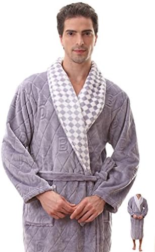ESH Men's Turkish Plush Spa Robe Fleece Kimono Bathrobe Gray XXL