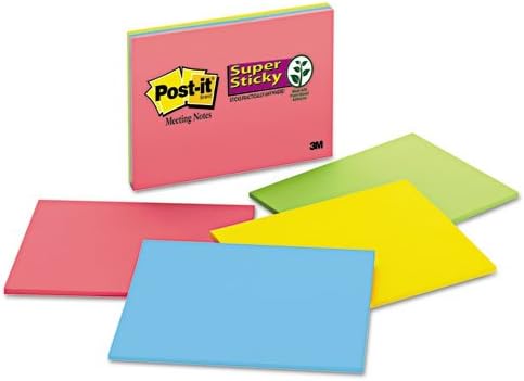 Post-it Notes Super Sticky Super Sticky Large Format Notes, 8 x 6, Four Colors, 4 45-Sheet Pads/Pack