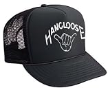 Black Hang Loose Mesh Trucker Hat Cap 80's Surf