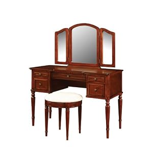 Powell Warm Cherry Vanity Mirror and Bench