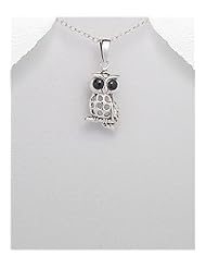Owl Reconstructed stones Pendant Necklace In 92.5 Sterling Silver