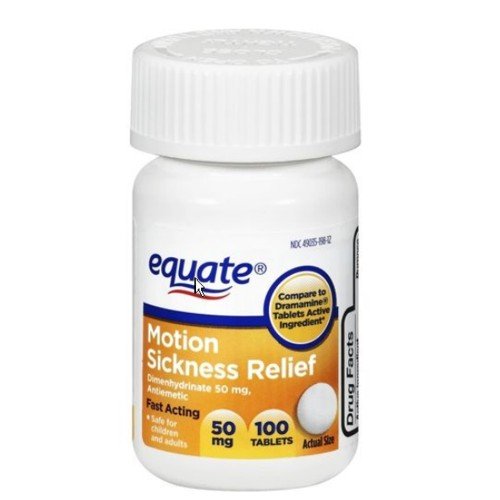 Equate - Motion Sickness 50 mg, 100 Tablets Anti-Vomiting/Nausea (Compare to Dramamine)