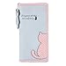 Damara Cute Dot Cat Printing Long Purse Soft Leather Bifold Zippered Wallet
