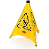 Rubbermaid Commercial FG9S0100YEL Pop-Up Safety Cone with Multi-Lingual Caution Imprint and Wet Floor Symbol, Yellow