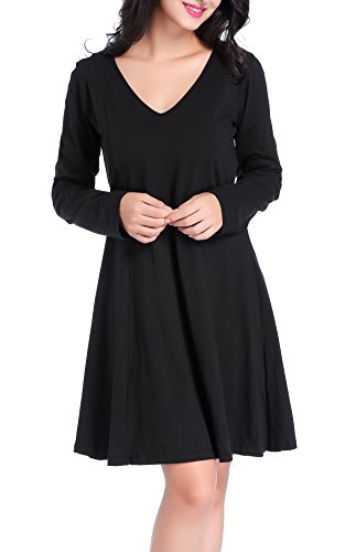Chamllymers Women's Comfort Sleepwear Long Sleeve Cotton Sleep Dress XS to XL