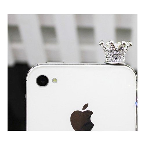 SODIAL(TM) 3.5mm Crystal Crown Anti Dust Earphone Jack Plug Stopper for iPhone 4 4s (SILVER)