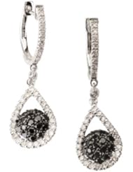 14k White Gold Dangling Diamond Earring with White and Black Diamonds,1.16 Cttw (.45 carats of white diamonds and .71 carats of black diamonds) (G-H Color, SI3-I1 Clarity)